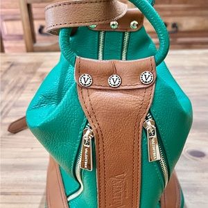 Valentina Italian Green/Tan Leather Backpack/Sling Bag